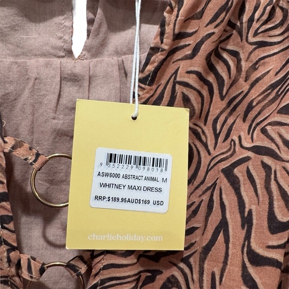 NWT Anthropologie Charlie Holiday Whitney Maxi Dress Cotton Animal Print Brown M - Picture 14 of 16